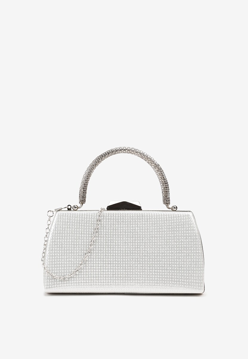 Srebrna Kopertówka Torebka na Ramię z Łańcuszkiem i Metaliczną Rączką Ulaggia