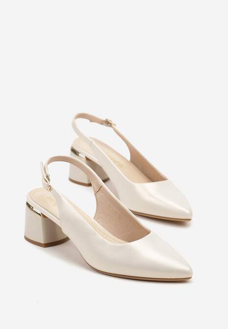 Beżowe Sandały Slingback na Słupku z Wkładką ze Skóry Naturalnej Niteleria