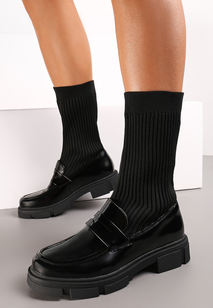 Czarne Botki Mokasyny z Elastyczną Cholewką Kellesha