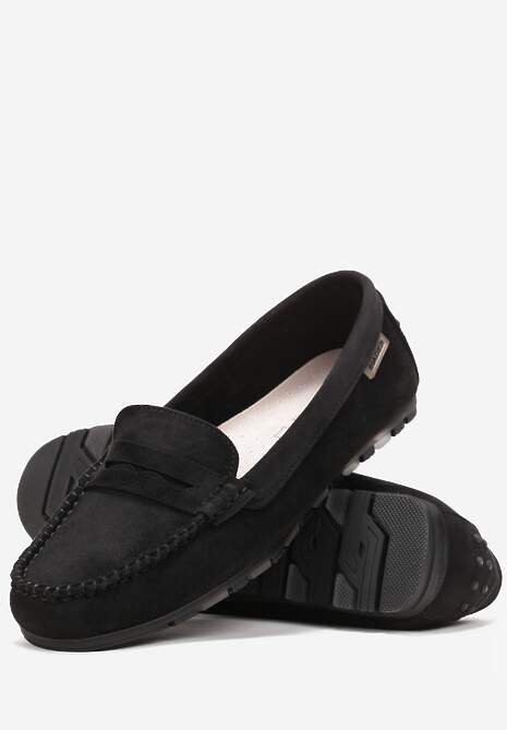 Czarne Mokasyny z Przeszyciami i Wkładką ze Skóry Naturalnej Isotta