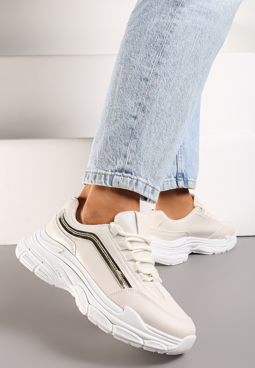 Biało-Niebieskie Casualowe Sneakersy z Ekoskóry z Ozdobnymi Wstawkami i Sznurowaniem Melindia