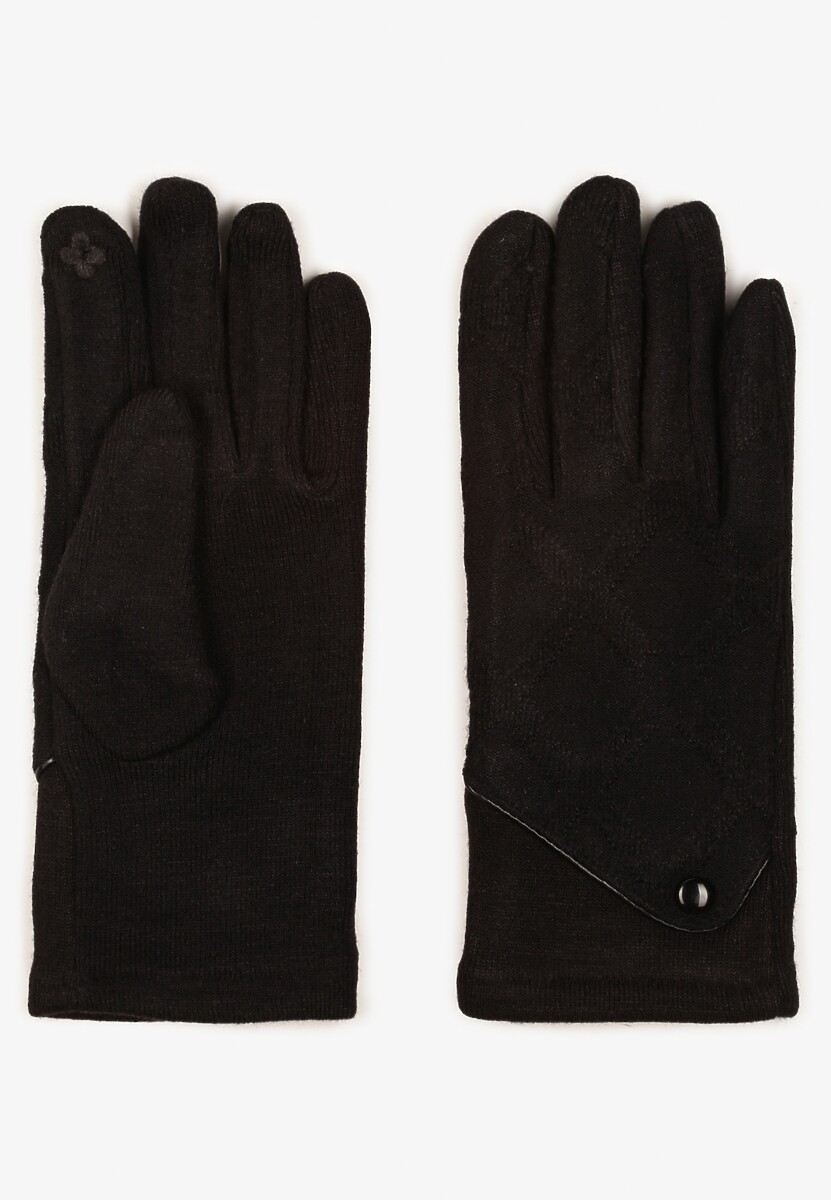 Niebieskie Dzianinowe Rękawiczki Eleganckie z Ozdobnym Guzikiem Senindra