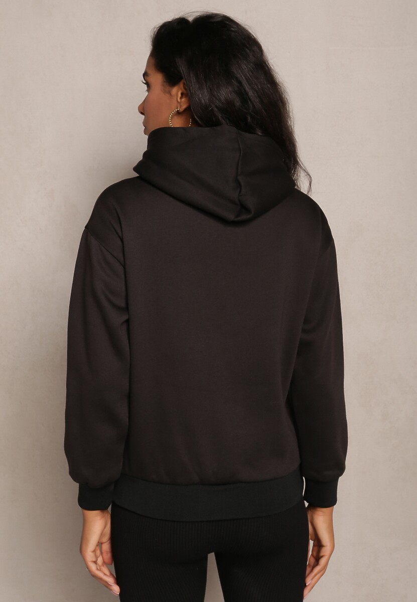 Czarna Ocieplona Bluza Kangurka z Nadrukiem Pralle