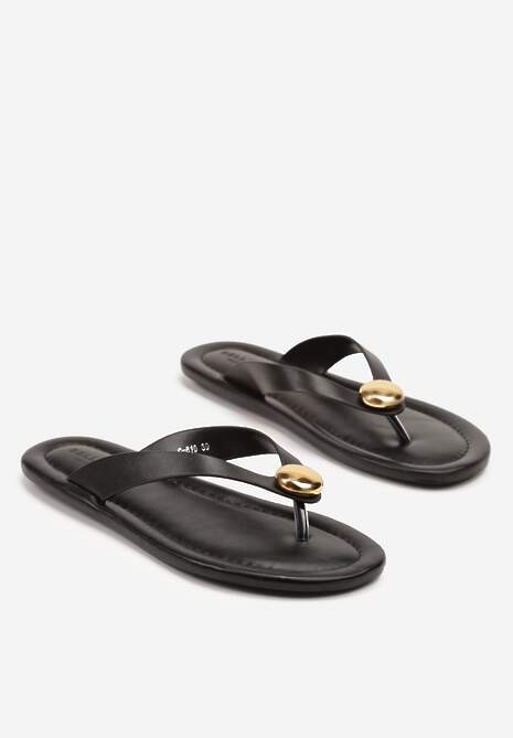 Czarne Japonki Ozdobione Metaliczną Aplikacją Meravielis