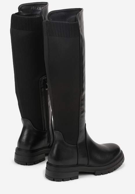 Czarne Kozaki przed Kolano z Elastyczną Wstawką w Cholewce Atisa