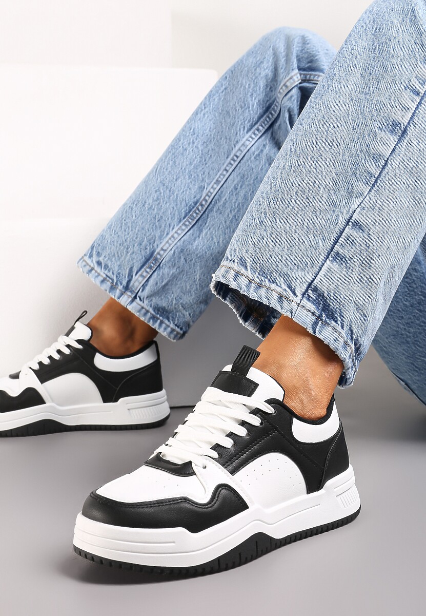 Biało-Granatowe Sneakersy na Grubej Podeszwie z Cholewką Przed Kostkę Alriel