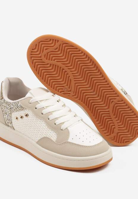 Beżowe Streetwearowe Sneakersy Zdobione Przeszyciami Neonisea