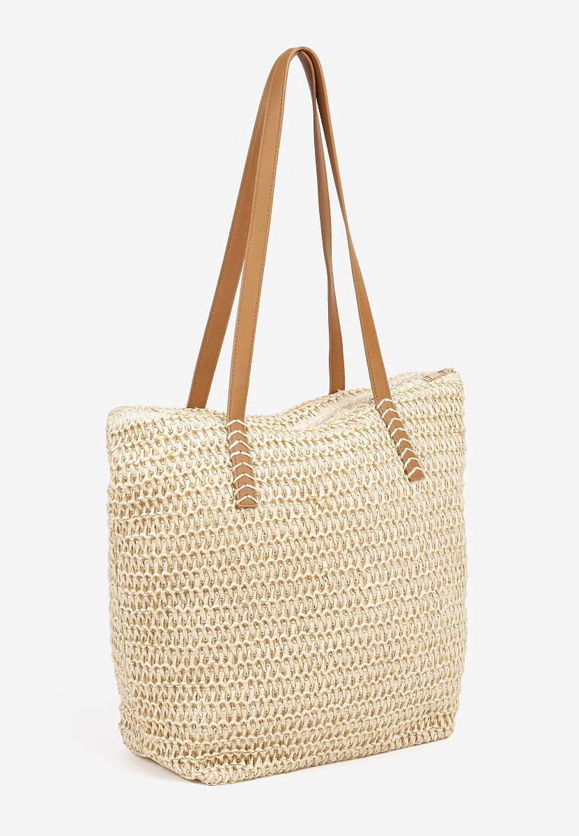 Beżowa Pleciona Torebka w Stylu Shopperki Uloswena