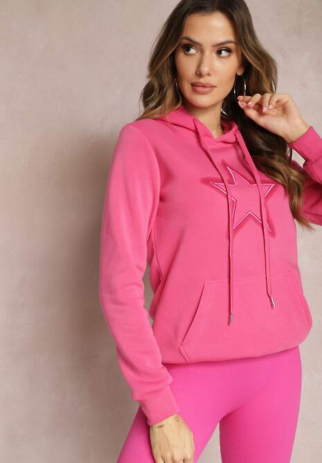 Różowa Ocieplana Bluza Dzianinowa z Kapturem Ziff