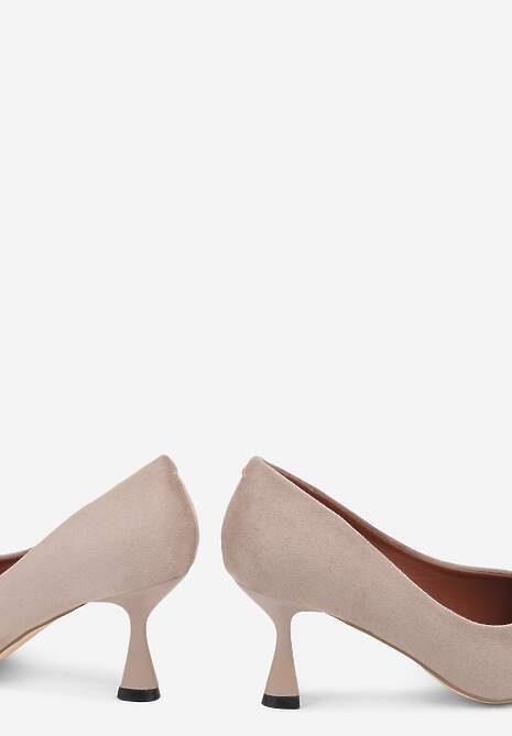 Ciemnobeżowe Czółenka Vices na Obcasie Typu Klepsydra ze Skórzaną Wkładką Dedvire