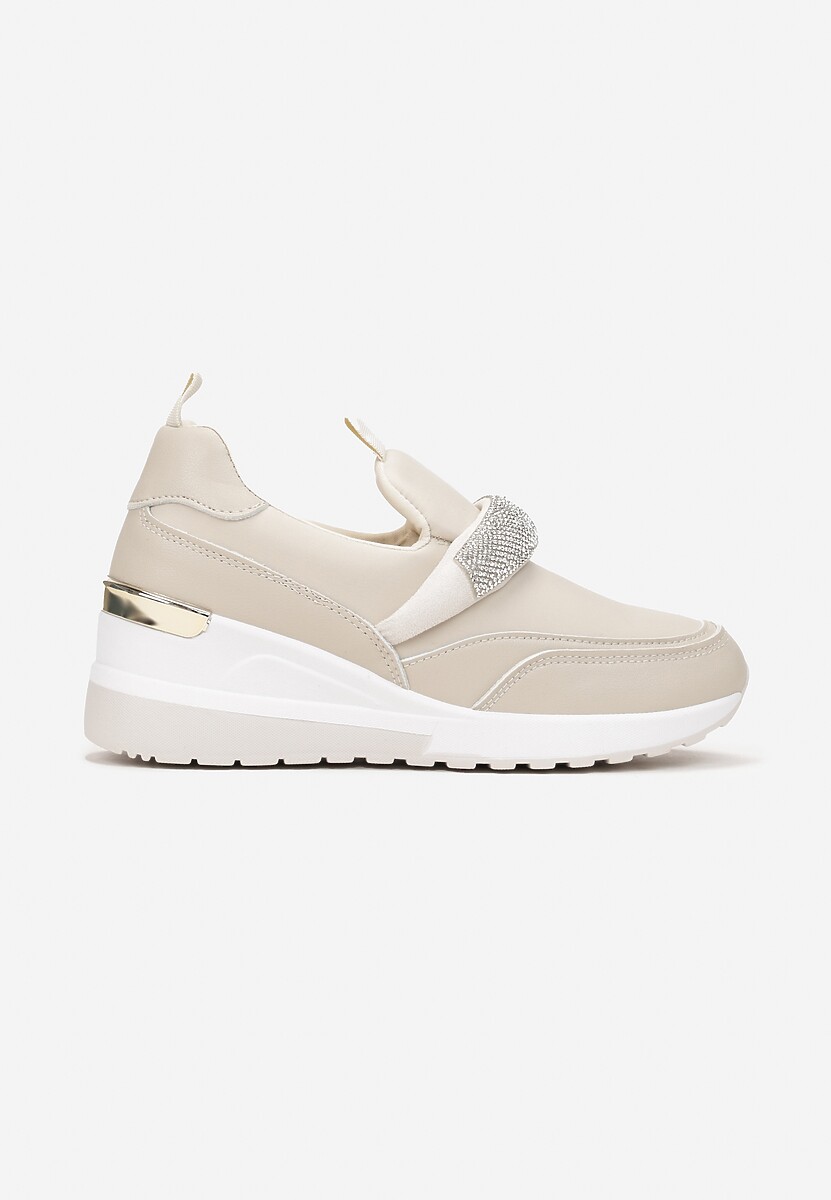 Beżowe Sneakersy no Koturnie z Metaliczną Wstawką Roselie