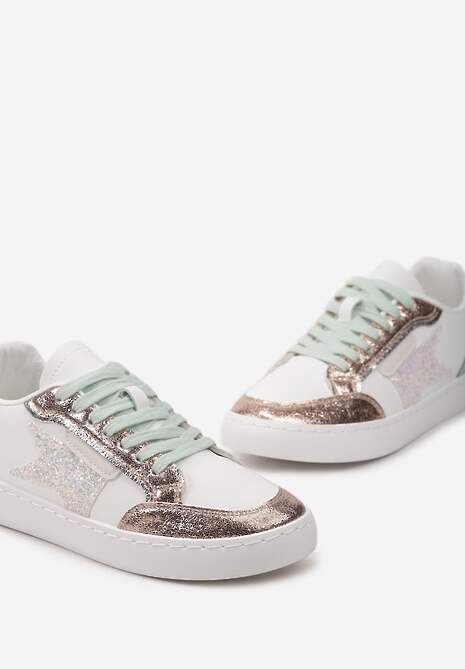 Biało-Szampańskie Sneakersy z Brokatowymi Wstawkami i Gwiazdką Reniva