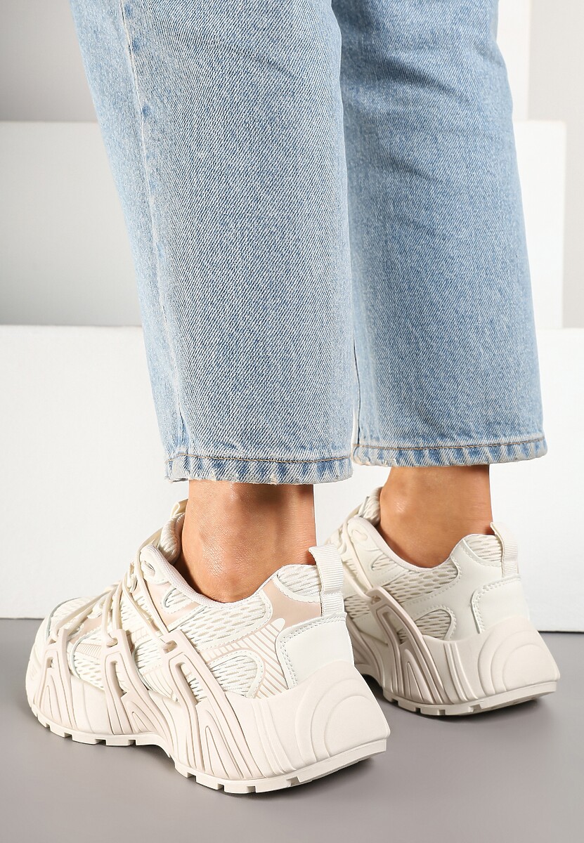 Beżowe Sneakersy z Designerskim Sznurowaniem Nuritha