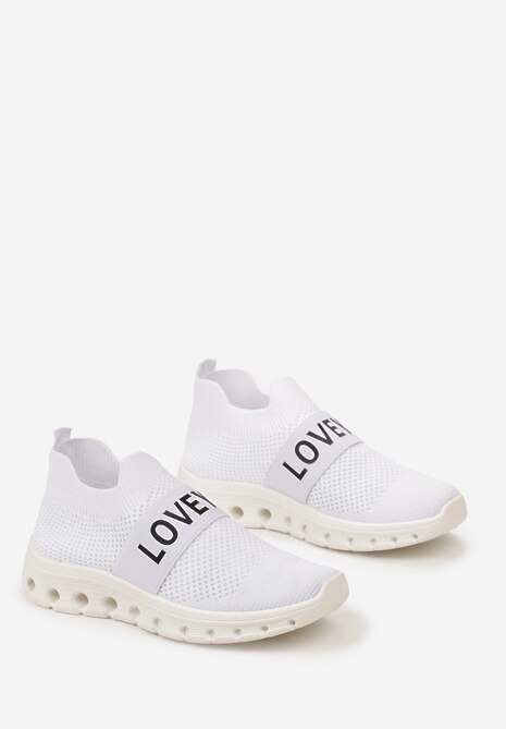 Białe Buty Sportowe z Napisem LOVE i Elastyczną Cholewką Alaissa