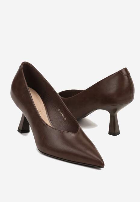 Brązowe Czółenka Vices na Kaczuszce z Wkładką ze Skóry Naturalnej Zaisse