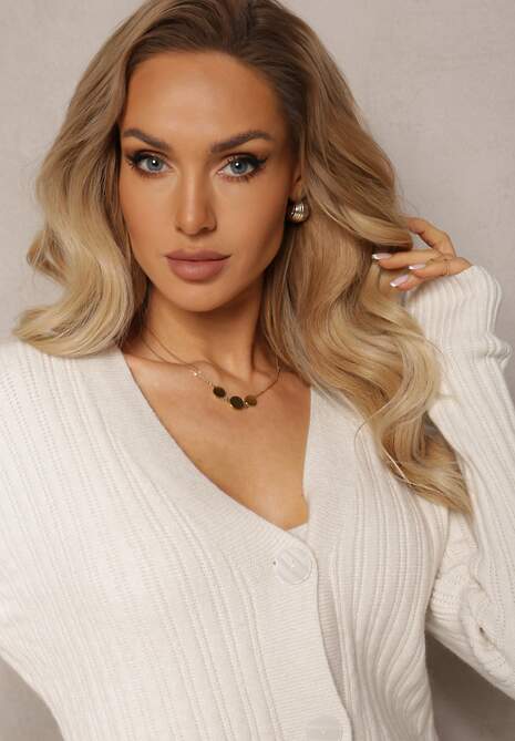 Jasnobeżowy 2-częściowy Komplet Dzianinowy z Sukienką i Kardiganem Mystice