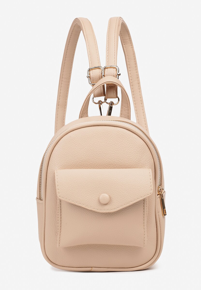 Beżowy Plecak z Regulowanymi Odpinanymi Paskami i Ozdobną Kieszonką na Magnes Nelvera