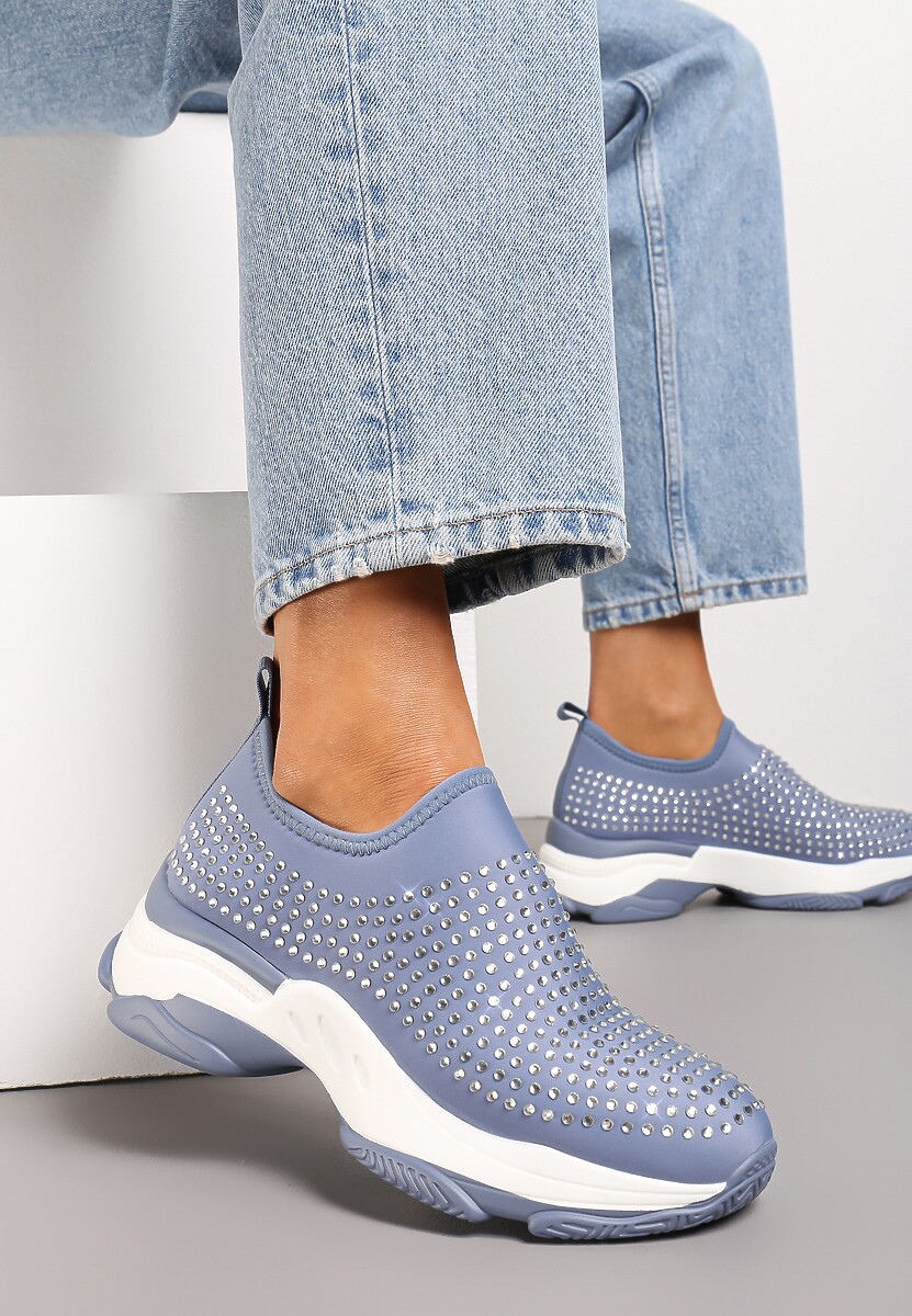 Niebieskie Buty Sportowe na Grubej Podeszwie w Cyrkonie Elerene