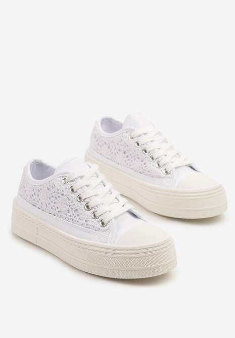 Białe Trampki na Platformie Ozdobione Plecionką Ronliera