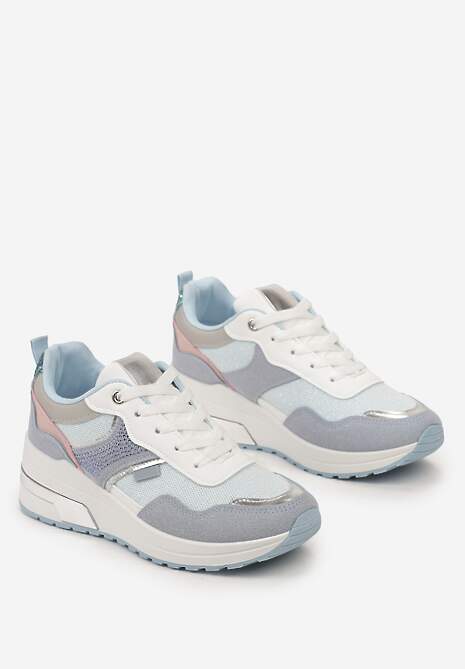 Niebieskie Sneakersy z Brokatem Cyrkoniami i Metalicznymi Wstawkami Zephramis