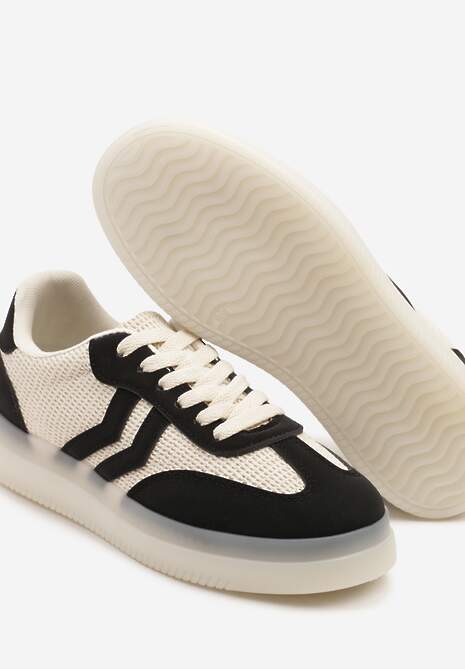 Czarno-Beżowe Sneakersy Tenisówki Ozdobione Paskami Falovinia