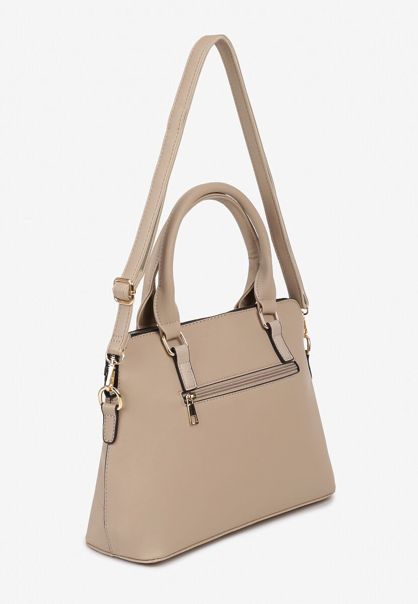 Ciemnobeżowa Trapezowa Torebka na Ramię z Regulowanym Paskiem Moonxena