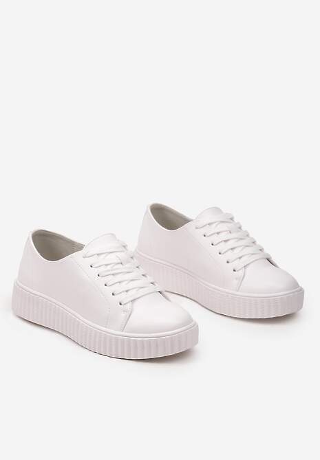 Białe Sneakersy ze Skórzaną Wkładką na Grubej Podeszwie ze Sznurowaniem Marnitha