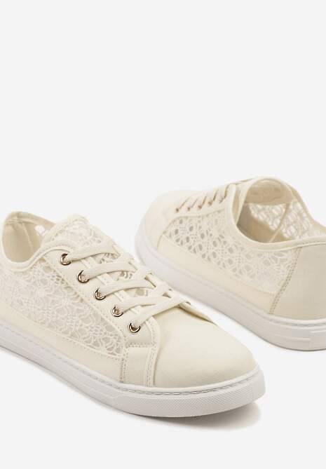 Beżowe Trampki Tenisówki Ozdobione Ażurową Cholewką Xalimi