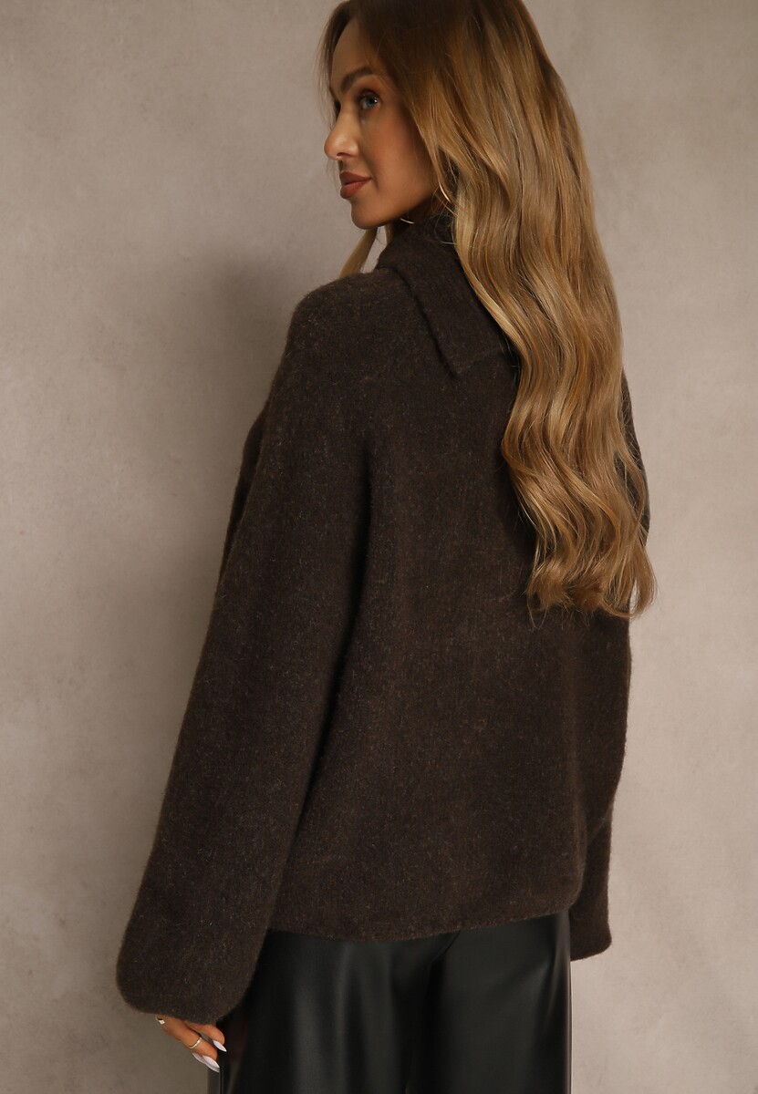 Brązowy Golf Oversize z Wełną Ozdobiony Guzikami Videsa