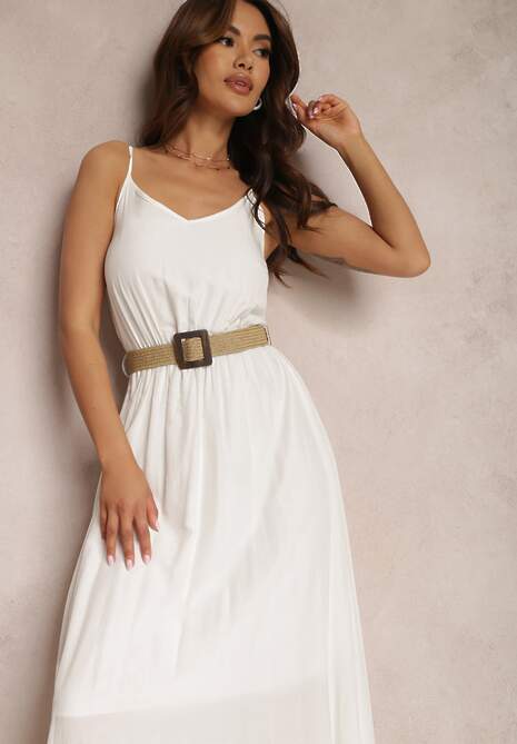 Biała Sukienka z Paskiem Auxonia