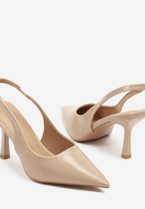 Beżowe Sandały na Szpilce Slingback Falithra
