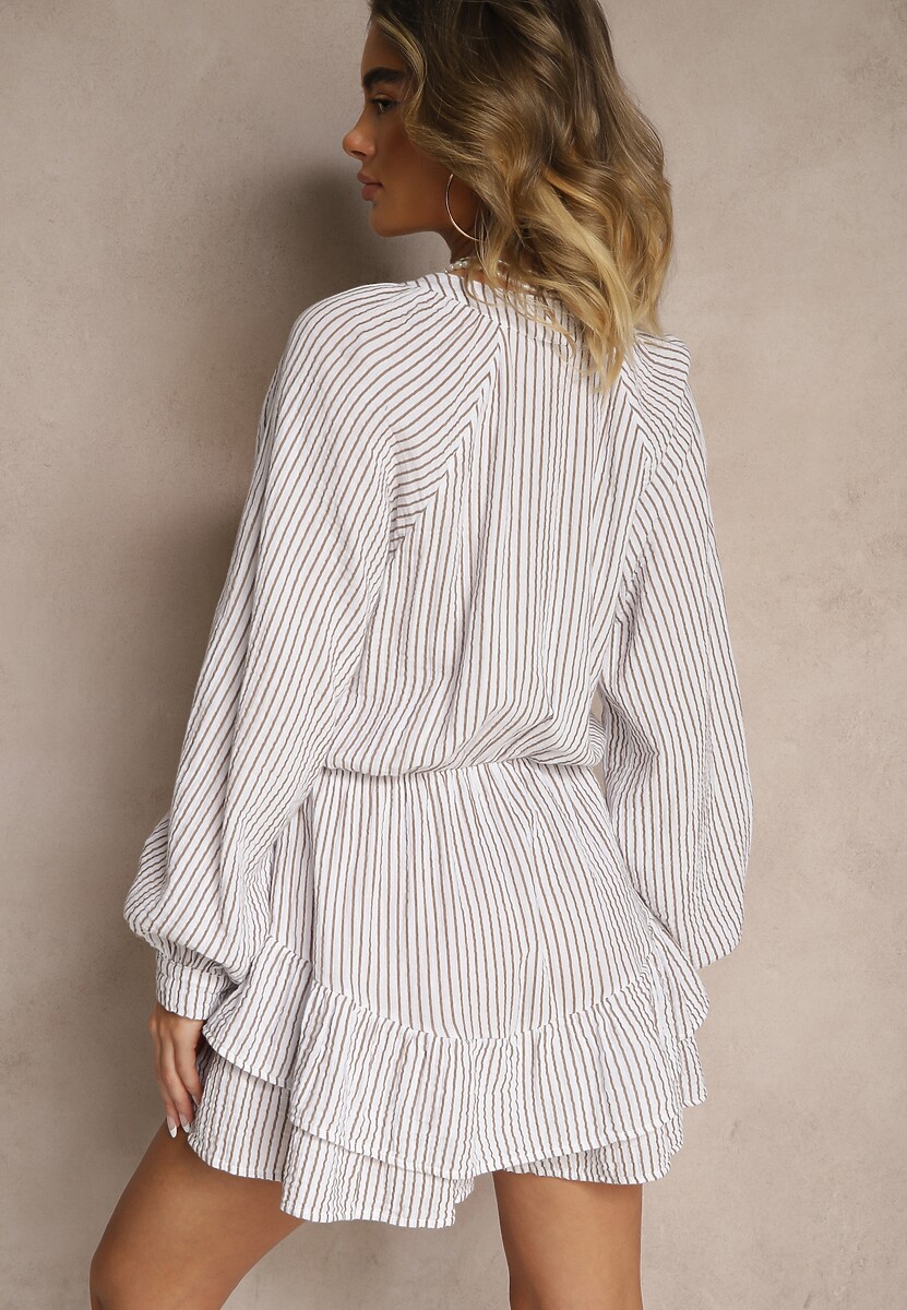 Biały Kombinezon w Cienkie Paski z Wiązaniem z Bawełny Ovivelle