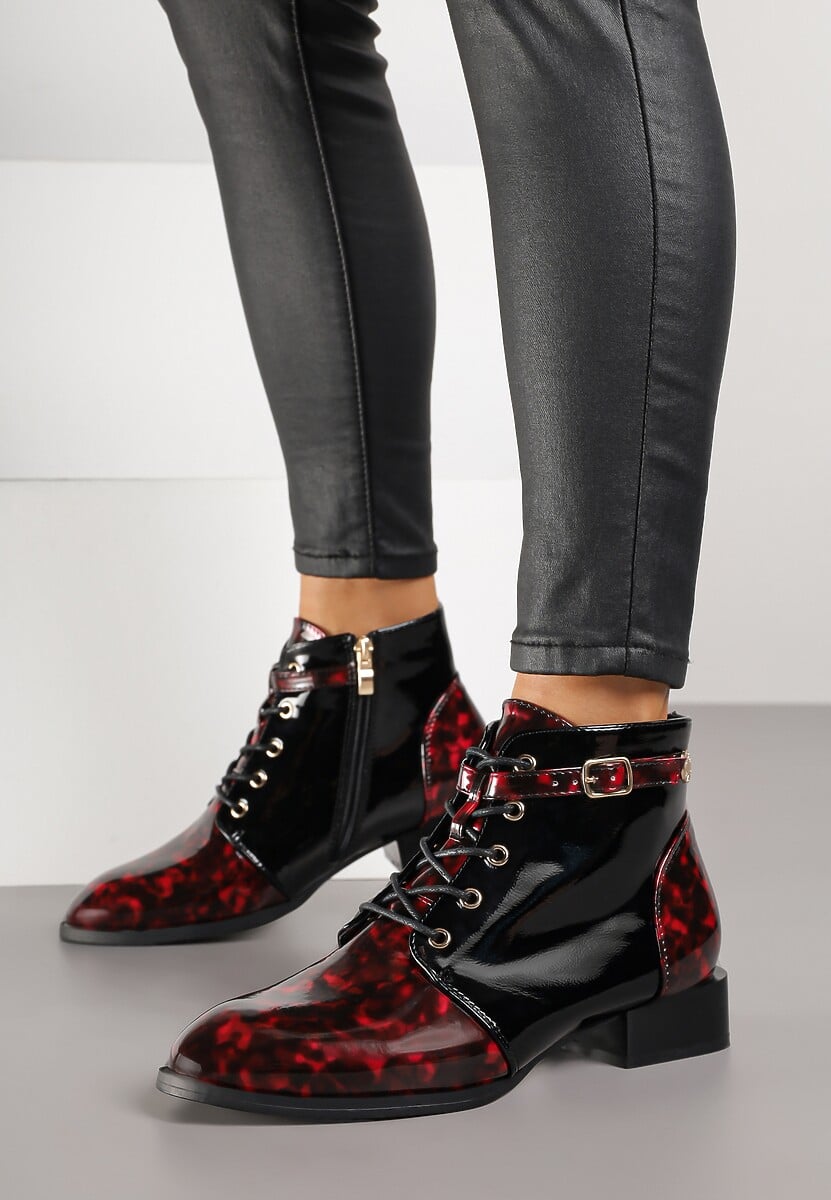 Czarno-Czerwone Botki Vices ze Sprzączką Gelrina