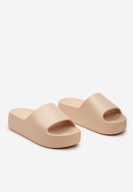 Ciemnobeżowe Klapki Basenowe z Pianki na Grubej Podeszwie Anikora