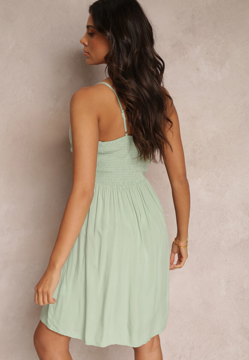 Miętowa Rozkloszowana Sukienka Bawełniana na Ramiączkach Billil