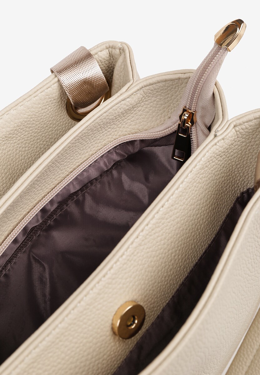 Jasnobeżowa Torebka na Ramię w Klasycznym Stylu z Klapą Idaletia