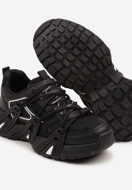 Czarne Sneakersy na Platformie z Cyrkoniami i Geometrycznym Wzorem Lavivione