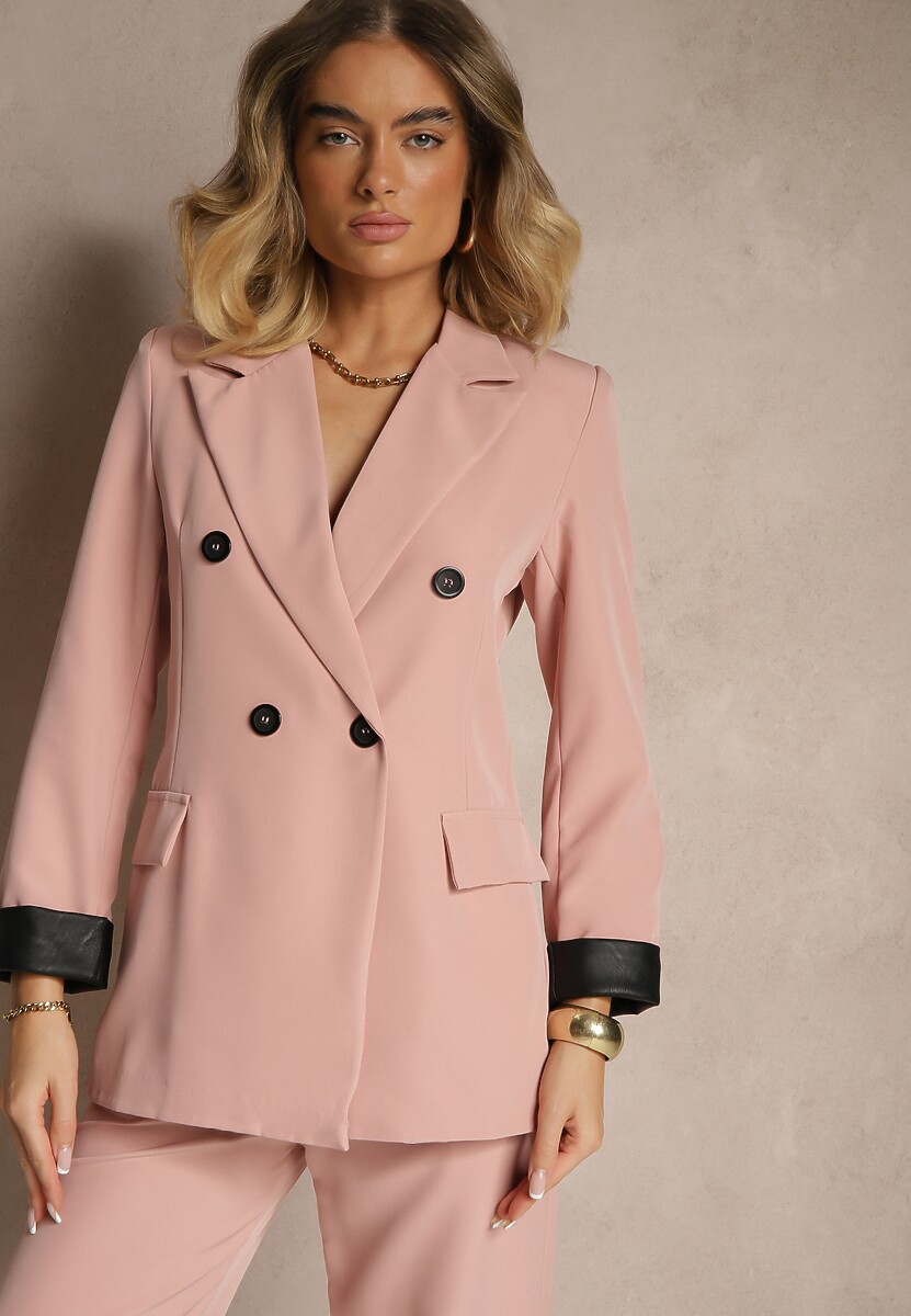 Niebieska Taliowana Marynarka Ozdobiona Klapami Evelhiria