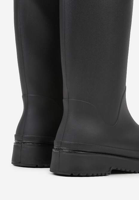 Czarne Kalosze Ozdobione Napisem ze Ściągaczem przy Cholewce Voslia