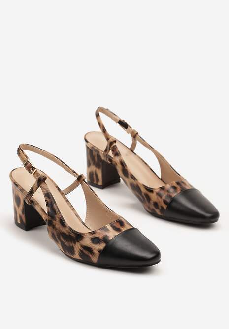 Panterkowe Sandały ma Kwadratowym Słupku ze Sprzączką i Noskiem z Detalem Tuvea