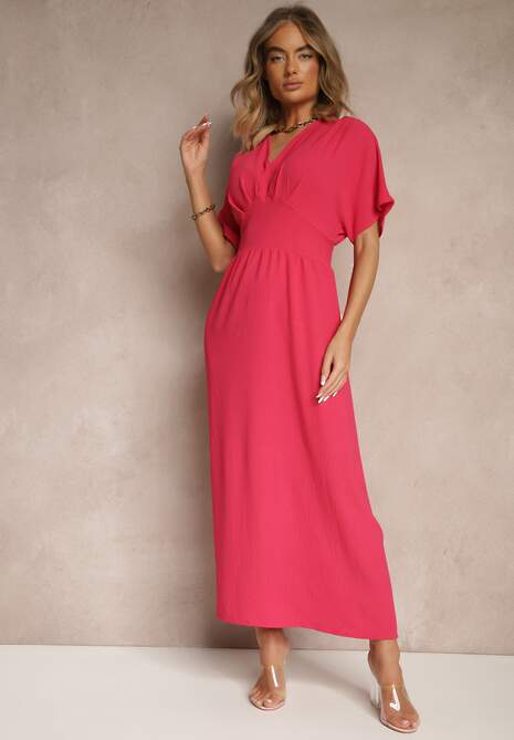 Fuksjowa Sukienka z Bawełną i Marszczoną Górą Filaviela