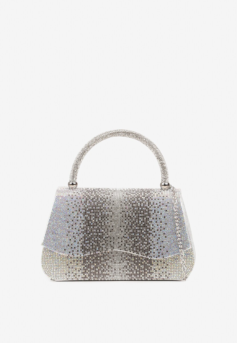 Złota Torebka Kopertówka z Cyrkoniami i Rączką Denive