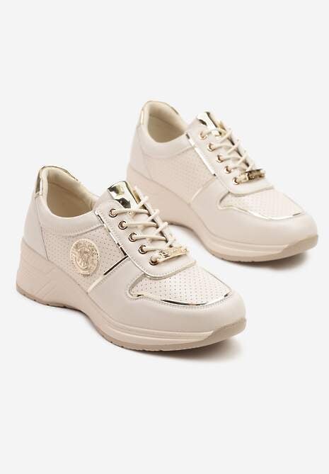 Beżowe Sneakersy Ozdobione Metalicznymi Aplikacjami Hellevia