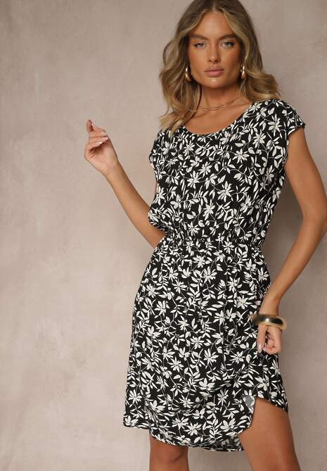 Czarna Sukienka z Bawełną w Kwiaty Lumairene