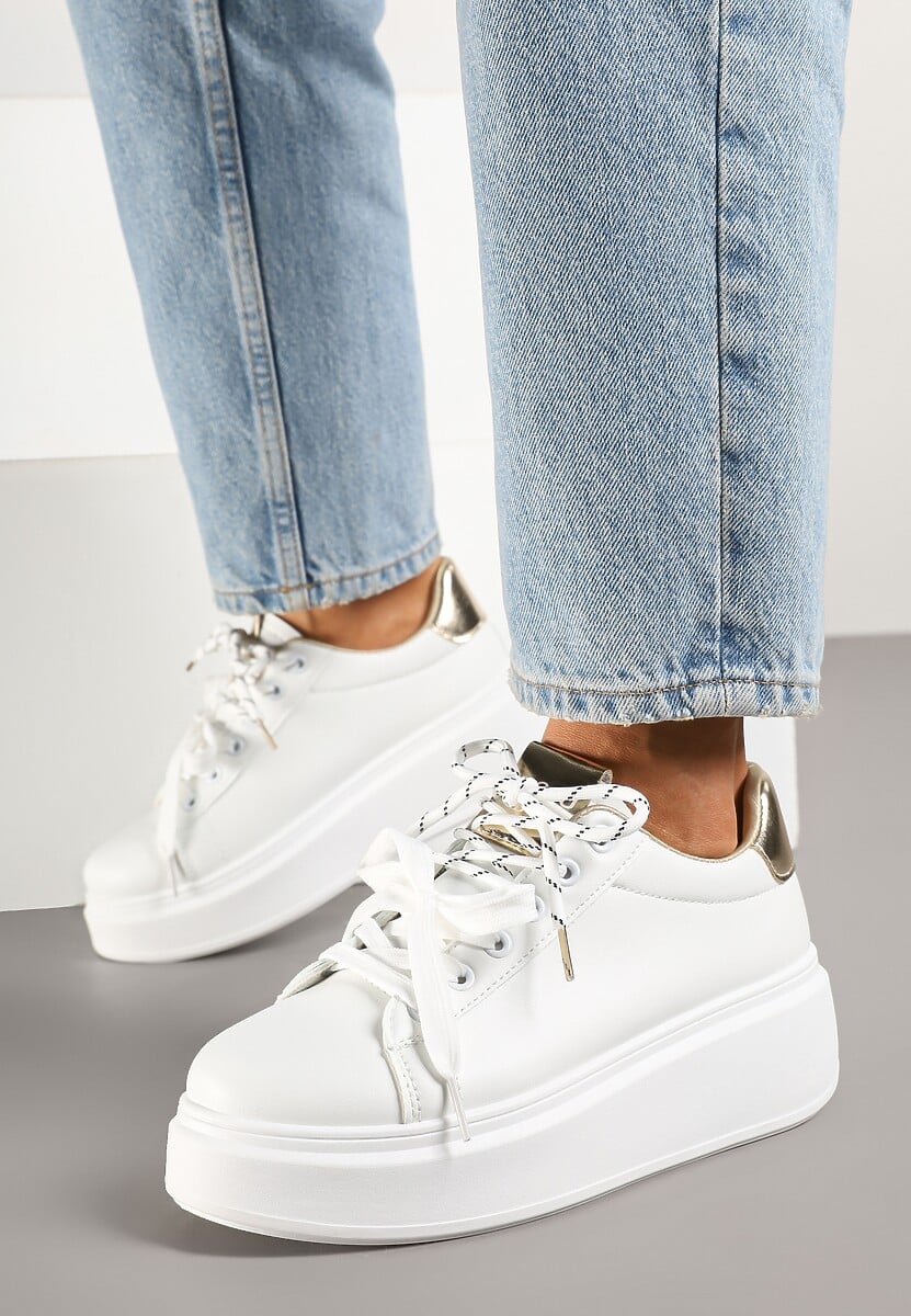 Biało-Złote Sneakersy z Podwójnym Sznurowaniem Zdivoria