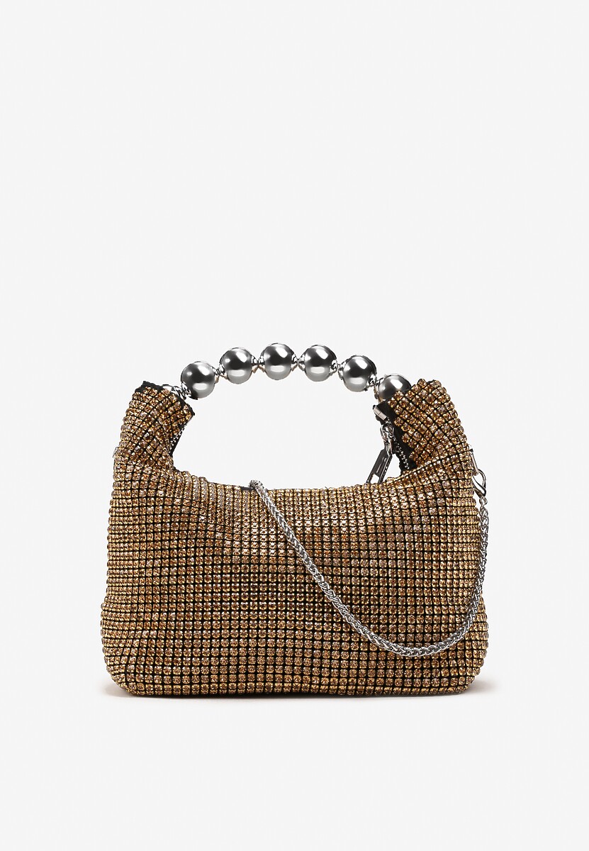 Złota Mała Torebka z Cyrkoniami na Ramię z Ozdobnym Uchwytem Ediuna