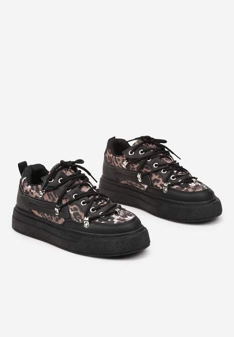 Czarne Sneakersy ze Wzorem w Panterkę Doridi