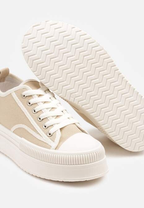 Ciemnobeżowe Trampki na Platformie z Metaliczną Ozdobą Afleeria