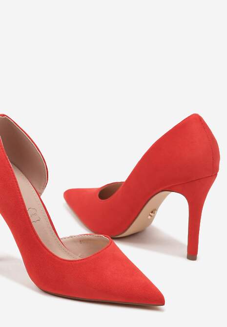 Czerwone Szpilki Vices z Wkładką ze Skóry Naturalnej Ozdobione Wycięciem Oliritia