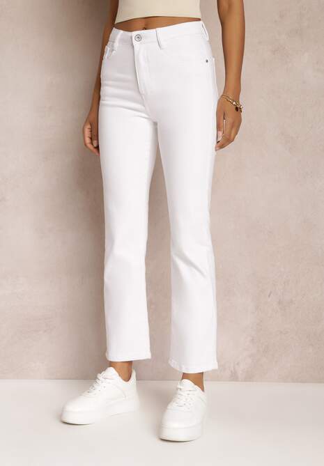 Białe Jeansy Straight z Wysokim Stanem Kathelia